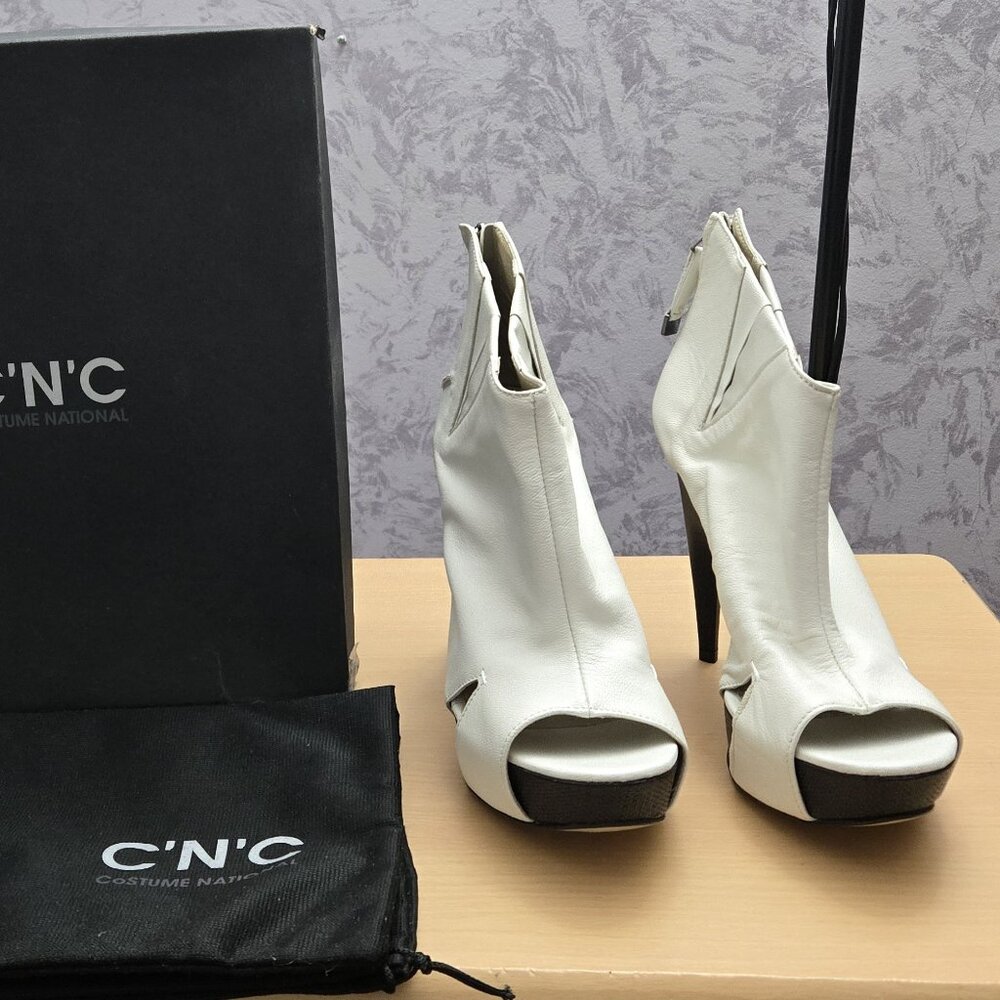 CNC Costume National Platform White Open Peep Toe